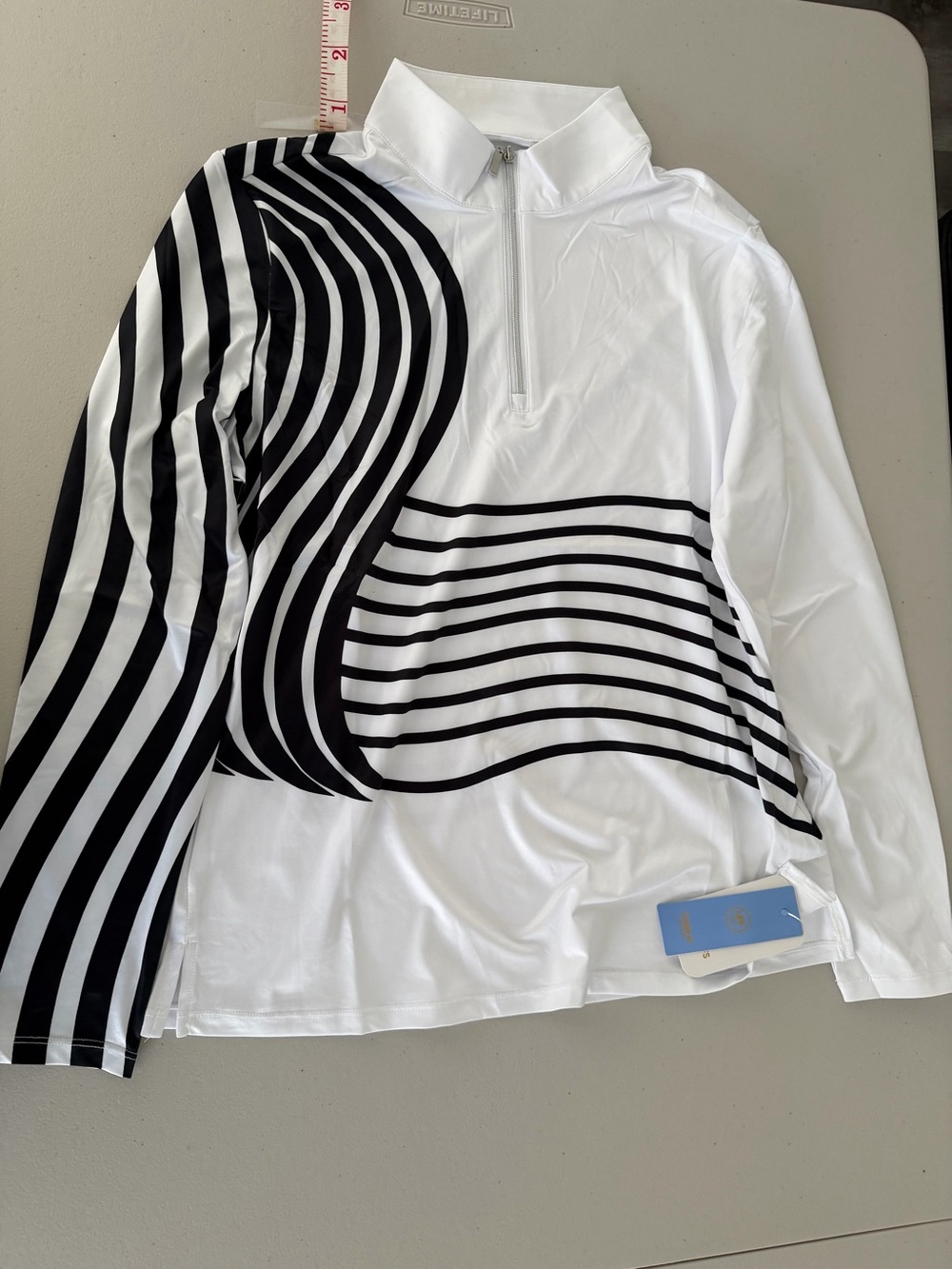 ACEGOLFS NWT Black & White Striped Quarter Zip Long Sleeve Golf Top M - Picture 3 of 5